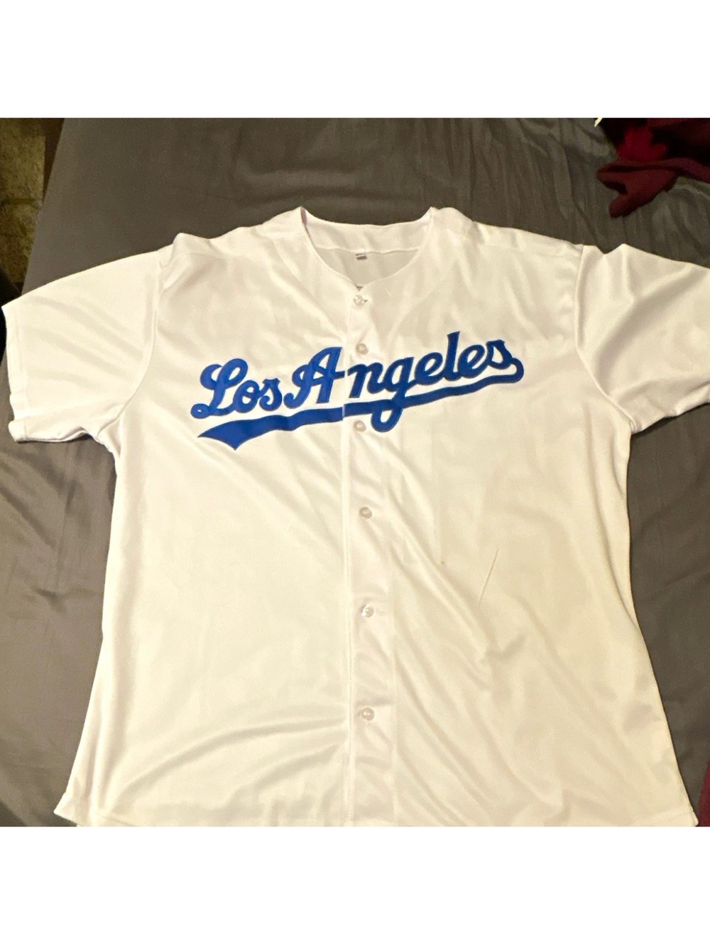 Los Angeles Script Button-Up Baseball Shirt - White/Blue